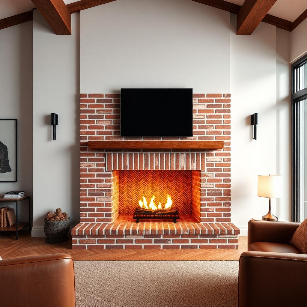 Classic Red Brick Fireplace